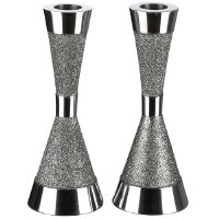 Aluminum Glitter Candlesticks Silver Colored Pinched Cylinder Shape
