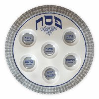 Disposable Melamine Seder Plate White Blue and Grey