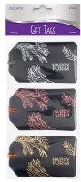 Foiled Purim Gift Tags Leaf Design Black 12 Pack