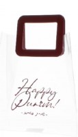 Clear Purim Gift Bag Burgundy Handle 13"
