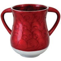 Aluminum Wash Cup with Enamel Coating Red Waves Design