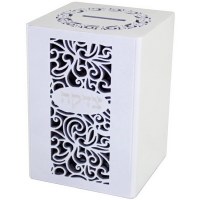 Tzedakah Box White Wood with Black Swirl Design #51498