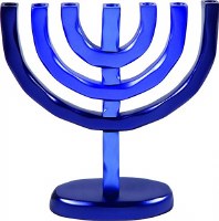 Yair Emanuel Anodized Aluminum 7 Branches Menorah Blue