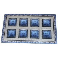 Simanim Dish with Blue Square Pomegranate Design
