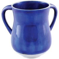 Aluminum Enamel Coated Washing Cup Two Tone Royal Blue and White Glitter Design