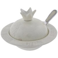 Large Elegant Aluminum Pomegranate Honey Dish with White Enamel Coating