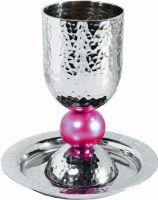 Yair Emanuel Judaica Silvered Hammered Kiddush Cup and Plate Red