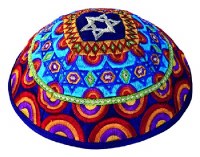 Yair Emanuel Embroidered Kippah - Magen David Multi-color