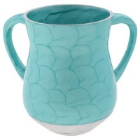 Aluminum Enamel Coated Washing Cup Turquoise Weave Design