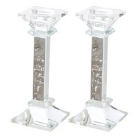 Crystal Candlesticks with Jerusalem Designed Plaque 7"