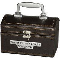 Faux Leather Esrog Box Brown with Handle and Clasp