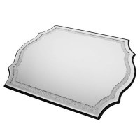 Mahogany and Glass Mirror Tray with Crushed Stones Border Design Elegant Shape