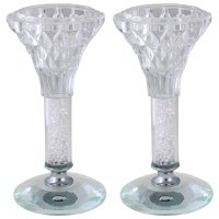 Crystal Candlesticks Diamond Design Cups and Stone Filled Stem 4.75"