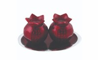 Aluminum Salt and Pepper Shaker Set Pomegranate Design with Saucer