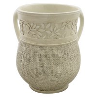 Polyresin Beige Washing Cup with Intricate Leaf Design