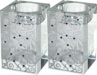 Candle Holders Square Crystal Silver Plated Design