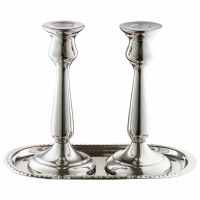 Candlesticks with Tray Aluminum Sleek Round Design 6"