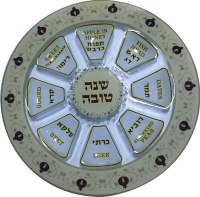 Round Shana Tova Simanim Plate Pomegranate Design 14 inches