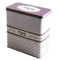 Tin Matzah Box with Cover Pink and Cream Design