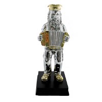 Silver Colored Polyresin Figurine Hassidic Man Standing on Stage Playing Accordion