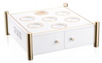 Lucite Square Seder Plate Kaarah 3 Tier Classic Design Removable Shelves Matzah Box White Gold 14" x 14"