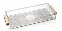 Lucite Bread Towel Tray Geometric Design Gold 14"