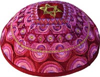 Yair Emanuel Embroidered Kippah - Magen David Pink