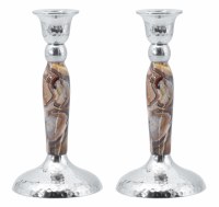 Hammered Nickel Candlesticks Brown Marbleized 7"