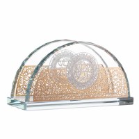 Crystal Napkin Holder Accented with Intricate Designed Laser Cut Gold Plates 5.5"