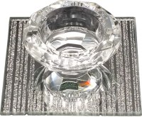 Crystal Single Candlestick with Square Mirror Base Crushed Glass Line Design