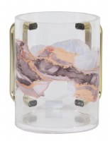 Acrylic Round Wash Cup Gold Handles Purple Orange Marbleized Design 5"