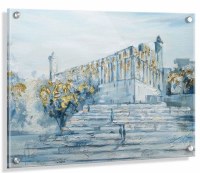 Floating Lucite Mearas Hamachpela Wall Hanging Hand Painted Artwork by Yonatan Blue 25" x 18"