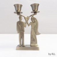 Stainless Steel Candlesticks Antique Silver Bride and Groom Holding Heart 2 Lights Single Base 6.5"