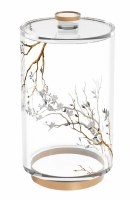 Lucite Round Cookie Jar Botanical Blooms Design 7"