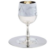 Marble and Chrome Kiddush Cup on Stem with Tray