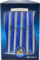 Handmade Chanukah Candles Wax Metallic Blue Silver 45 Count