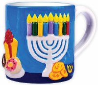 Ceramic Mug Chanukah Hand Painted 3D Design 16 oz