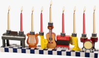Resin Candle Menorah Hand Painted Musical Instruments Theme