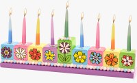 Resin Candle Menorah Hand Painted Floral Design