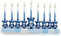 Resin Candle Menorah Hand Painted Teddy Bear Theme