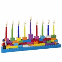 Resin Candle Menorah Hand Painted Bricks Theme