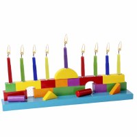 Resin Candle Menorah Hand Painted Shapes Theme