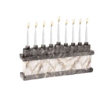 Resin Candle Menorah Strip Rectangle Shape Black Marbleized 12"