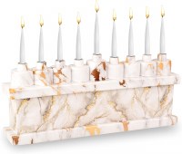 Resin Candle Menorah Strip Rectangle Shape White Marbleized 12"