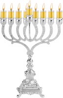 Silver Plated Oil Menorah Detail Design Square Base 10"