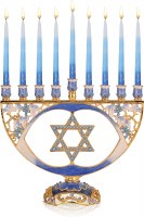 Metal Candle Menorah Enamel Jeweled Design Star of David