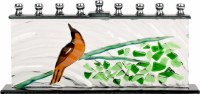 Glass Candle Menorah Hand Crafted Tree of Life Theme Bird Design 11"