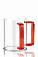 Round Lucite Wash Cup Colored Rectangle Handles Red 5"