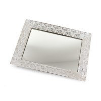 Glass Tray Silver Colored Border Wavy Design