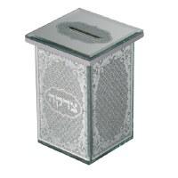Mirror Tzedakah Box Checkered Floral  Design
